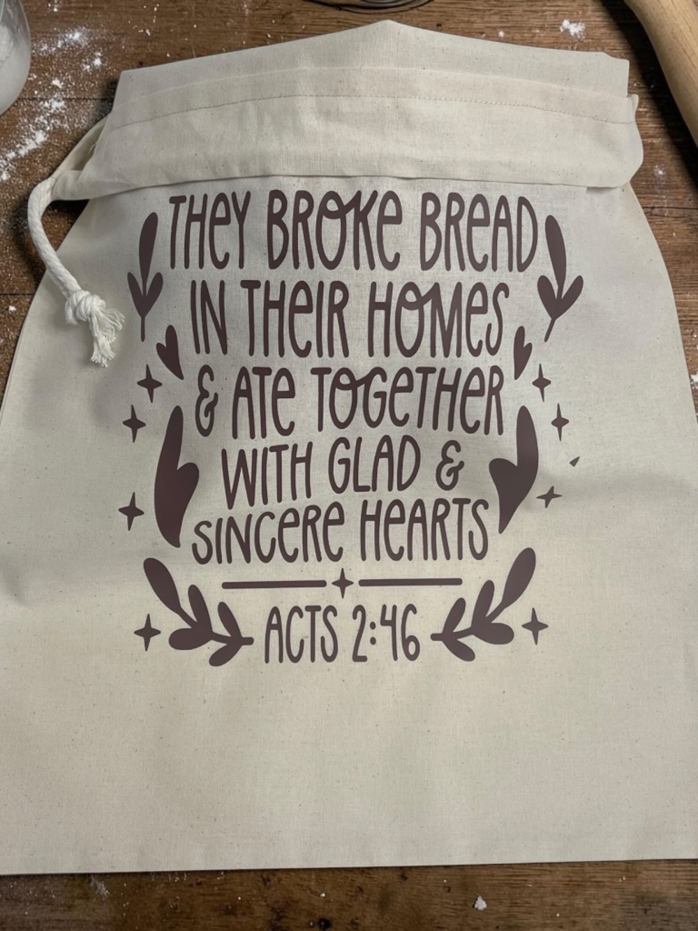 Christian Cotton Bread Bag, "They Broke Bread In Their Homes & Ate Together ..."
